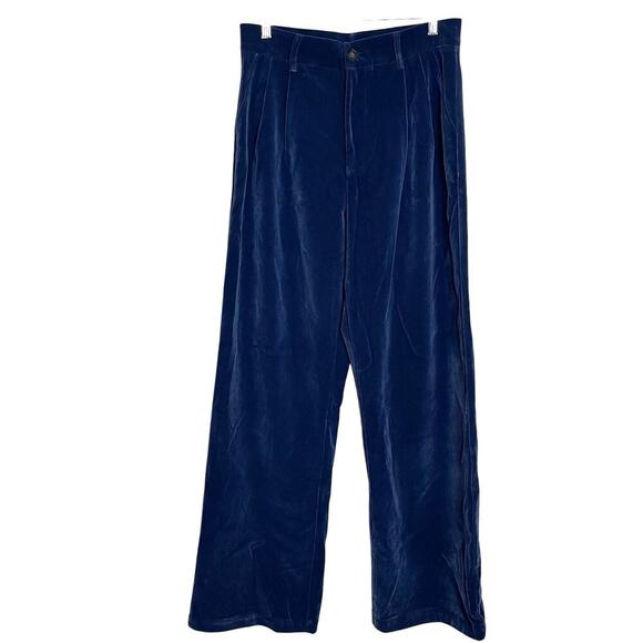 NWT RIHOAS Blue Velvet High Waisted Wide Leg Flare Pants Size M - Picture 1 of 10